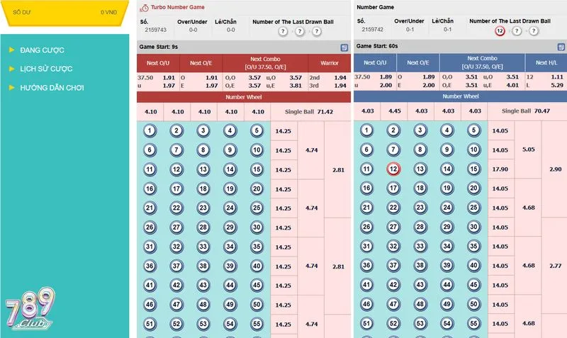 Numbers game 789 club nổi tiếng có đang dạng các cửa cược